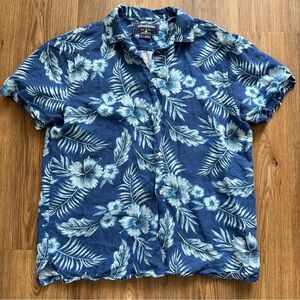 Chubbies Linen Blend Camp Shirt Mens Large Blue Floral Loop Collar‎ Short Sleeve
